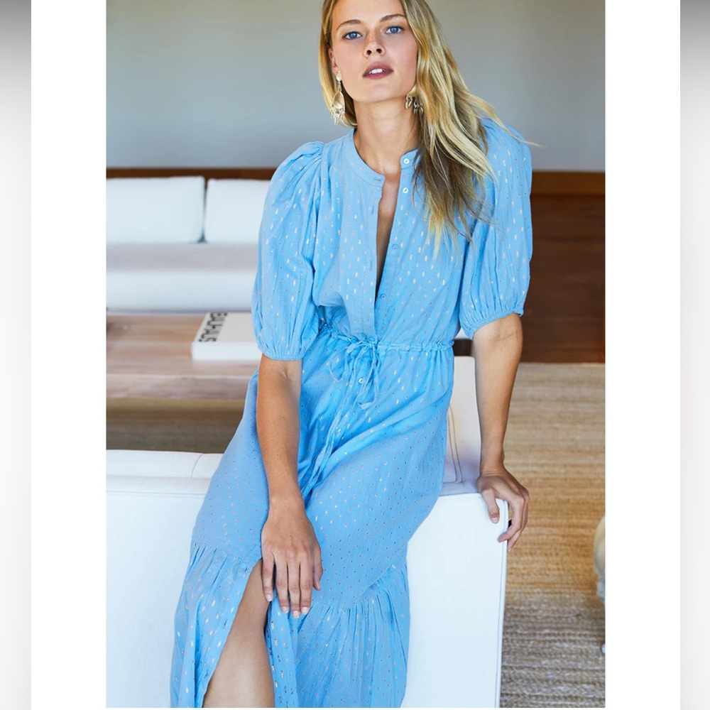 Emerson Fry Light Blue Eyelet Midi Dress